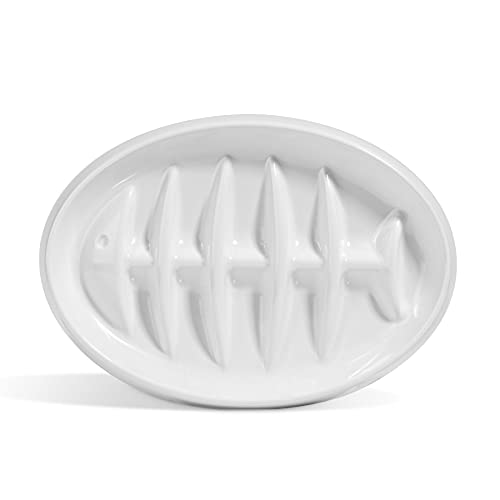 MSBC Slow Feeder Bowl, Fishbone Cat Dish for Cats and Puppies, Anti-Gulping Interactive Slow Feeder Cat Food Bowl, Non-Slip Puzzle Pet Bowl for Slow Eating, Melamin Bowl Preventing Choking White von MSBC