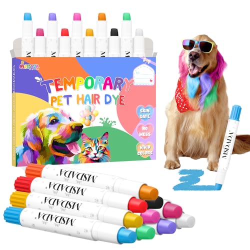 MSDADA Hair Chalk 10 Farben Hundehaarfärbemittel, Temporäre Tierhaarfärbestifte für Hunde für unterschiedliche Fellpflege, Ideal, Waschbare Karneval Tierhaarfärbemittel für Hunde, Katzen, Pferde von MSDADA