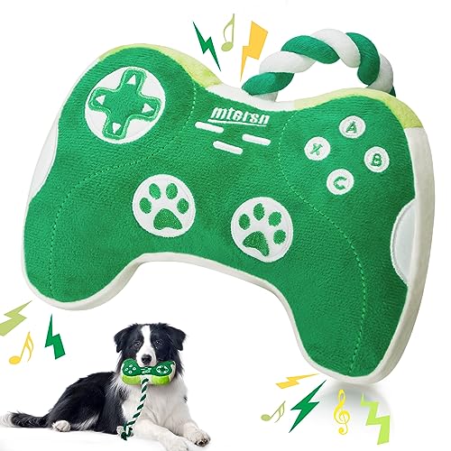 MTERSN Quietschendes Hundespielzeug: Interaktives Hundespielzeug mit Knisterpapier und niedlichem Kauspielzeug für Welpen, mit Seil, lustiges Gaming-Controller-Form, Geburtstagsgeschenk, Grün von MTERSN