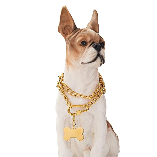 MTRSUE 15 MM Hundehalsband, Verstellbares 316L Edelstahl Massives Kubanisches Glied, Strapazierfähig, Kaubeständig mit Design sicherer Schnalle, für Mittelgroße Hunde (L (50.8-66 cm), Gold) von MTRSUE