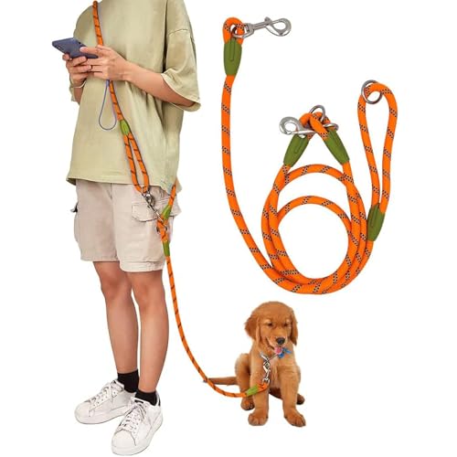 Händefreie Hundeleine, Crossbody-Hundeleine, Seil, 2,6 m, freihändige Leine für große, mittelgroße und kleine Hunde, zum Spazierengehen, Joggen und Laufen, Orange, für 1 Hund von MUCH LONGER