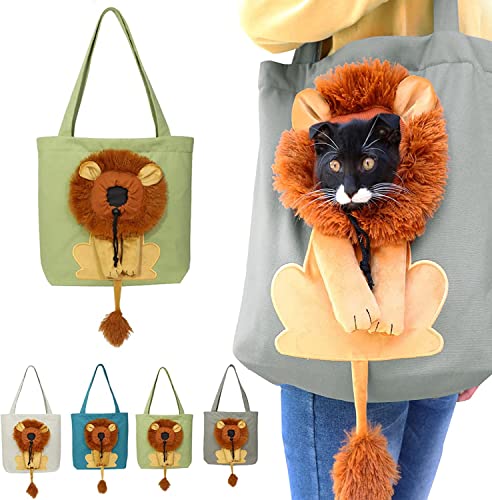 Pet Canvas Shoulder Bag,Cute Lion-Shaped Pet Canvas Shoulder Bag,Small Cat Dog Outdoor Carrying Portable Travel Handbag Bag. (Hellgrün) von MUGUOY