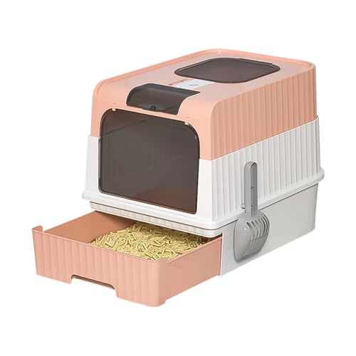 Katzentoilette für Katzen, doppelte Modi, offen/geschlossen umschaltbar, große Kapazität von 5 kg, um ein Auslaufen von Sand zu verhindern, großes Türdesign für große Katzen (Rosa, 35 x 49 x 37 cm) von MUL-BOUTIQUE