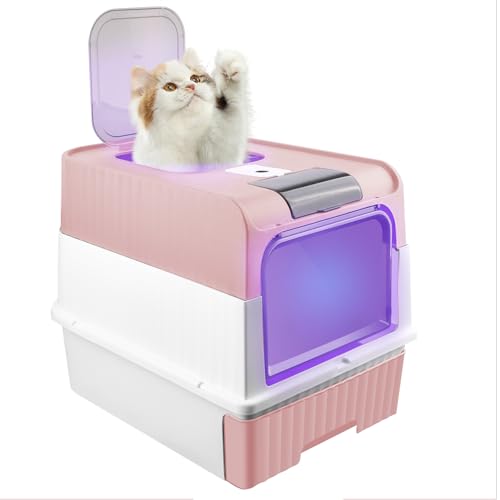 MUL-BOUTIQUE Geschlossene Katzentoilette mit UV-Sterilisation, Katzentoilette aus PP-Harz, Katzentoilette, Katzentoilette, mit Schaufel, 49 x 35 x 37 cm (Rosa) von MUL-BOUTIQUE