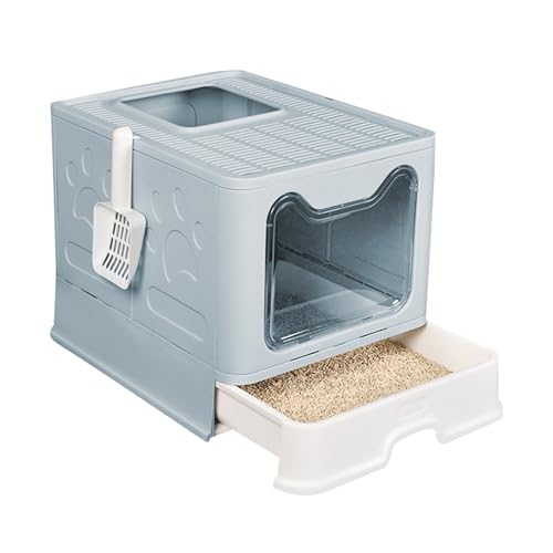 MUL-BOUTIQUE Tragbare Katzentoilette für Katzen, geschlossen, enthält eine Schublade und eine Schaufel für Katzennest, geeignet für große Kätzchen-Toiletten (51 x 41 x 38 cm, blau) von MUL-BOUTIQUE