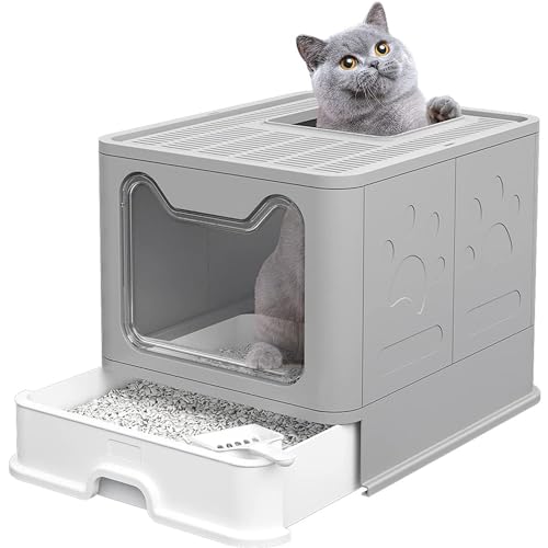 MUL-BOUTIQUE Tragbare Katzentoilette für Katzen, geschlossen, enthält eine Schublade und eine Schaufel für Katzennest, geeignet für große Kätzchen-Toiletten (51 x 41 x 38 cm, grau) von MUL-BOUTIQUE