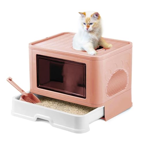 MUL-BOUTIQUE Geschlossene Katzentoilette für Katzen, enthält eine Schubladenplatte und eine Schaufel für Katzentoilette, geeignet für große Katzen und Kätzchen (Rosa, 48,5 x 36,5 x 38 cm) von MUL-BOUTIQUE