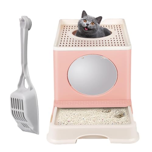 MUL-BOUTIQUE Tragbare Katzentoilette für Katzen, geschlossene Katzentoilette, groß, faltbar, mit Deckel, enthält eine Schubladenplatte und eine Schaufel für Katzennest (Rosa) von MUL-BOUTIQUE