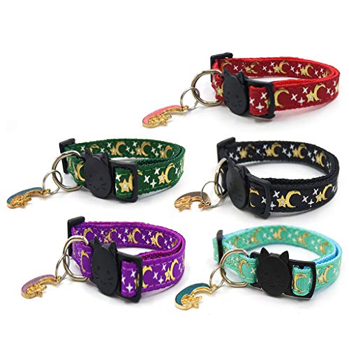 MULAIDI Schönes Hundehalsband Mit Stern Mond Hundehalsband Mit Stern Mond Anhänger Verstellbares Halsband Schnallenhalsband Mit Namensschild Nummer Und von MULAIDI