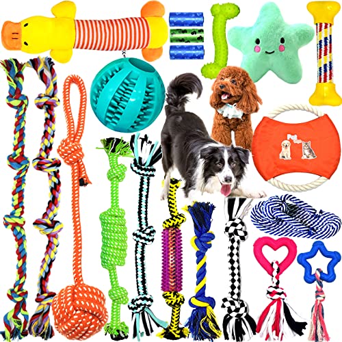 MULEVIP Hundespielzeug 20 Pcs Hundespielzeug Set,Hundeseile, Interaktives Pet Rope Spielzeug, Seil Ball Hunde Robuste Zähne ​Kauen Langlebig Spielzeug für Kleine Große Mittelgroßen Hund von MULEVIP