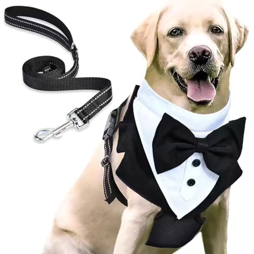 Hundegeschirr Hunde mit Fliege zu Hochzeitsoutfit, Hundegeschirr Kostüm für Hunde, Verstellbar Einstellbar Geschirr Hund Formelle Hundeanzug-Kleidung für Geburtstagsoutfit, Hundeanzug (B, XL) von MUMEOMU