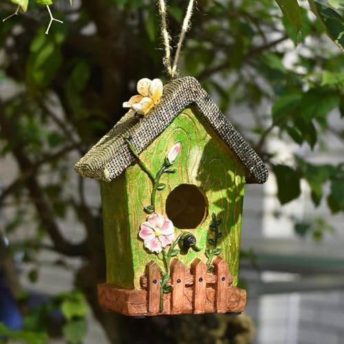 2025 Outdoor Hängende Vogelnester Kolibri Häuser Garten Baumschmuck Hängend Vogelhaus für Draußen Natürlicher Stil Lange Lebensdauer Harz Ornamente (Simuliertes Haus) von MUMQAQ