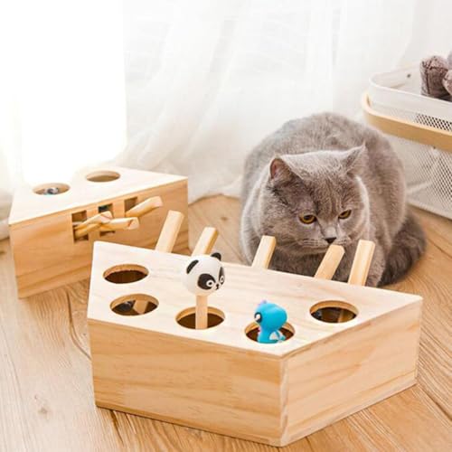 MUMQAQ Wooden Cat Whack-a-mole Toy, Outdoors Cat Funny Toys Interactive Wooden Solid Whack A Mole Mouse Game Puzzle Toy von MUMQAQ