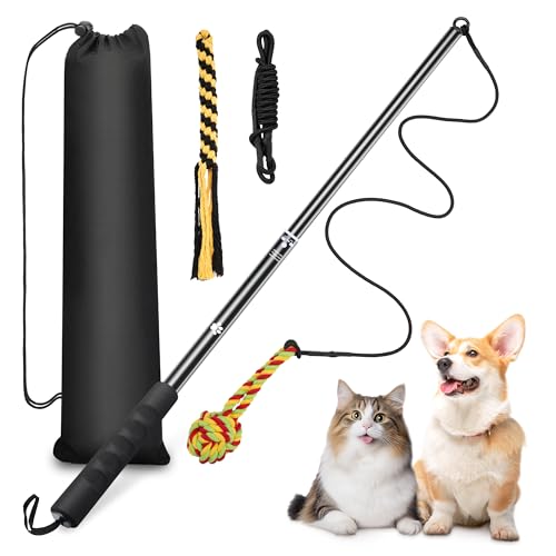 Dog Flirt Pole, Retractable Teasing Stick with Lure, Interactive Dog Toy for Outdoor Training Play Exercise, Flirt Stick for Small Medium Dogs von MUMUQ