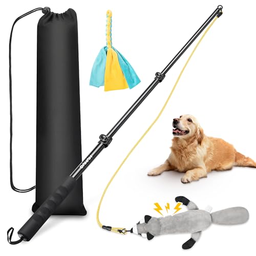 Dog Flirt Pole, einziehbarer Teasing Stick mit Köder, interaktives Hundespielzeug für Outdoor-Training, Spielübung, 101,6 cm Flirt Stick für kleine, mittelgroße und große Hunde von MUMUQ