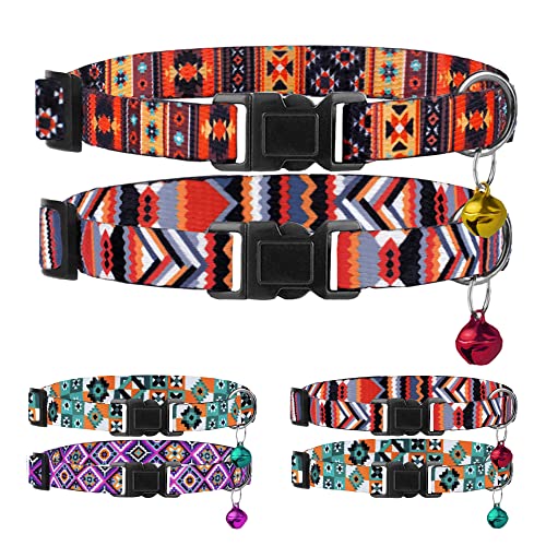 Breakaway Katzenhalsband mit Glöckchen – 2 Stück, Sicherheits-Halsbänder mit Tribal-Muster, geometrisches Aztekenmuster, für Katzen, Kätzchen (Tribal + Geometrie) von MUROM