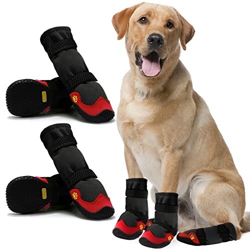 Hundeschuhe, wasserdichte Hundeschuhe, Hundeschuhe für heiße Gehwege mit reflektierender, robuster Anti-Rutsch-Sohle, Outdoor-Hundeschuhe für kleine, mittelgroße und große Hunde, 4 Stück von MUSIMC