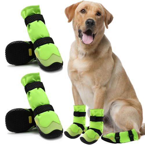 Rutschfeste Schneestiefel für Hunde, wasserdichte Hundeschuhe für kleine, mittelgroße und große Hunde mit reflektierenden Riemen, Haustier-Hundeschuhe zum Wandern (Schwarz-Grün, Größe 1: 4,5 x 4,8 cm von MUSIMC