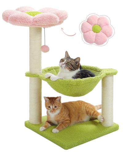 MUTTROS Flower Cat Tree, 71.1 cm Cat Tower with Cozy Flower Perch, Large Hammock for Indoor Small Cats, Cute Cat Tree with Sisal Scratching Post and Fur Toy Ball for Kittens, Pink von MUTTROS