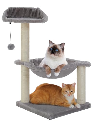 MUTTROS Kratzbaum 71,1 cm Katzenkratzbaum mit 39,9 cm großer Katzenhängematte Bett für Indoor Kleine Katzen, Katzenkratzer Katzenspielzeug, Grau von MUTTROS