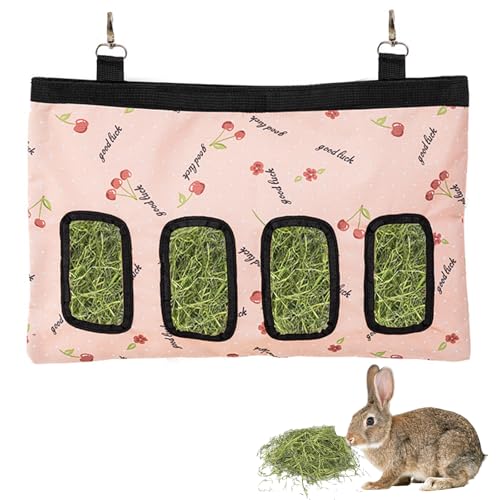 MUU Kleine Haustier Heu Feeder Tasche, Meerschweinchen Heu Tasche mit 4 Löchern, Rosa Hängende Fütterungsheue für Kleine Haustiere, Automatische Futterspender Tasche Hängendes Design für Kaninchen und von MUU