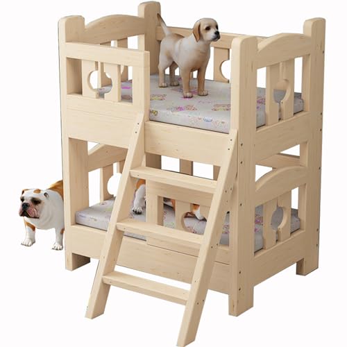 MUUNS Hunde-Etagenbett für kleine, mittelgroße und große Haustiere, Haustierbett mit doppellagigem Holzrahmen und Stufen, abnehmbar,B,68×48cm(27×19in) von MUUNS