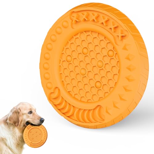 Hundespielzeug Unzerstörbar, Unkaputtbar Kauspielzeug für Hunde, Bissfestes Hundespielzeug für Aggressives Kauen, Multifunktional Naturkautschuk hundespielzeug für Mittleren Große Hunde(Orange) von MUXIWOM