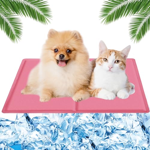 MUXIWOM Kühlmatte Hund Katzen, Kühlmatte für Hunde Selbstkühlend Hunde Kühlmatte für Sommer Hundekühlmatte Kühlkissen Haustiere Kühlende Hundematte mit Ungiftiges Gel(Rosa 50x40cm) von MUXIWOM