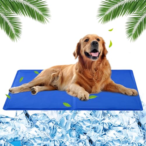 MUXIWOM Kühlmatte Hund Katzen, Kühlmatte für Hunde Selbstkühlend Hunde Kühlmatte für Sommer Hundekühlmatte Kühlkissen Haustiere Kühlende Hundematte mit Ungiftiges Gel(Blau 65x50cm) von MUXIWOM