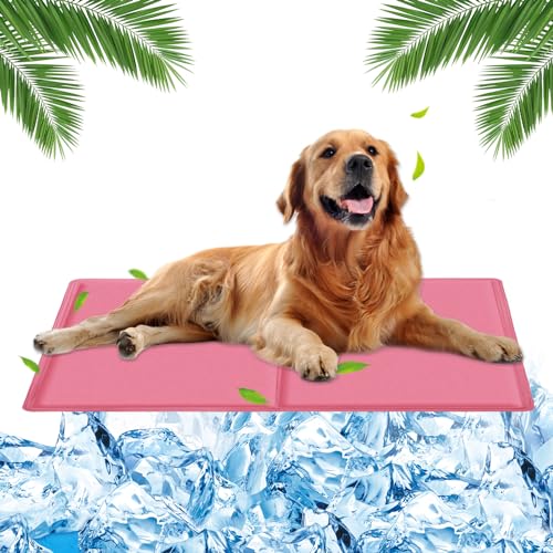 MUXIWOM Kühlmatte Hund Katzen, Kühlmatte für Hunde Selbstkühlend Hunde Kühlmatte für Sommer Hundekühlmatte Kühlkissen Haustiere Kühlende Hundematte mit Ungiftiges Gel(Rosa 65x50cm) von MUXIWOM