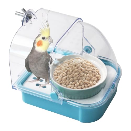 MUYG 2-in-1 Vogelfutterstation für Vögel, Käfig-Futterstation mit Keramikschale und Papageien-Badewanne mit unterer Schublade, Duschbox für Vögel, Wellensittiche, Sittiche, kleine Papageien, von MUYG