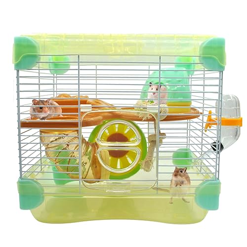 MUYG 2-lagiger Hamsterkäfig mit Röhren, Mauskäfig mit Zubehör, Wasserflasche, Futterschale, transparenter Hamsterlebensraum mit Laufrad für Hamster, Meerschweinchen, Rennmäuse (27,7 x 20,6 x 24,9 cm, von MUYG