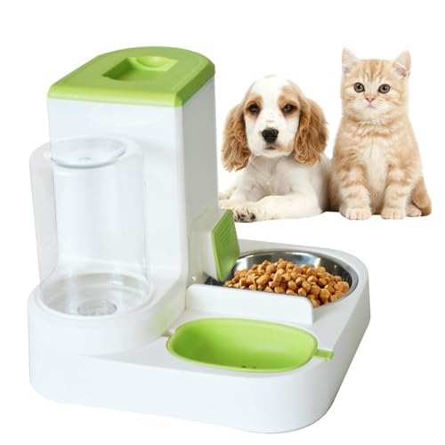 MUYG Automatisches Katzenfutter- und Wasserspender-Set, 2-in-1, All-in-One Schwerkraft-Haustier-Futterspender mit Edelstahl-Katzenfutternapf, Reise-Auto-Zufuhr und Wasserspender für kleine, von MUYG