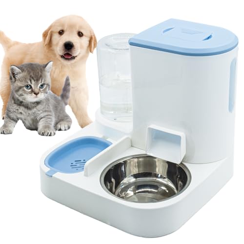 MUYG Automatisches Katzenfutter und Wasserspender Set 2 in 1, All-in-One Gravity Pet Feeder mit Edelstahl Katzenfutterschale Reise Auto Supply Feeder und Wasserspender für kleine mittelgroße Katzen von MUYG