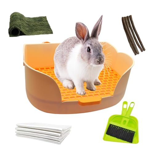 MUYG Große Kaninchentoilette, Kunststoff, quadratisch, mit größerer Pfanne, Hasen-Eck-Toilettenbox mit Einwegeinsatz für Meerschweinchen, Hamster, Chinchilla, Orange, 38 x 29 cm von MUYG