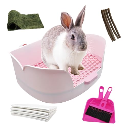 MUYG Große Kaninchentoilette, Kunststoff, quadratisch, mit größerer Pfanne, Hasen-Eck-Toilettenbox mit Einwegeinsatz für Meerschweinchen, Hamster, Chinchilla, Violett, 38 x 29 cm von MUYG