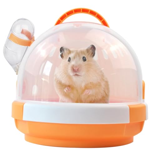 MUYG Hamster-Tragetasche mit Wasserflasche, tragbarer Zwerghamster-Reisetasche, Kunststoff, Meerschweinchen, Kleintiere, atmungsaktiv, Outdoor-Käfig für Hamster, Chinchillas, Igel (Orange) von MUYG