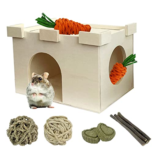 MUYG Meerschweinchen-Schloss aus Holz, Meerschweinchen-Zubehör für Käfig, große Raumbelüftung, natürliche Hütte, Kleintier-Kauspielzeug für Chinchilla, Zwerg, Rennmäuse und andere Kleintiere von MUYG