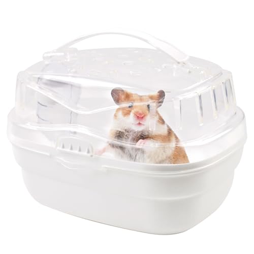 MUYG Hamsterkäfig mit Wasserflasche, tragbarer Hamster-Reisekäfig, Kunststoff, Meerschweinchen, Tragetaschen, Kleintier-Tragekäfig für Zwerghamster, Chinchillas, Igel, Maus (weiß) von MUYG