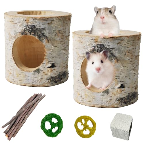 MUYG Holz Hamster Tunnel Natürliches Birkenholz Hamster Baum Loch Rohr Hamster Kauspielzeug Kleintier Hohl Baumstamm Rohr Versteck Kletterspielzeug Käfig Zubehör für Meerschweinchen Chinchilla von MUYG