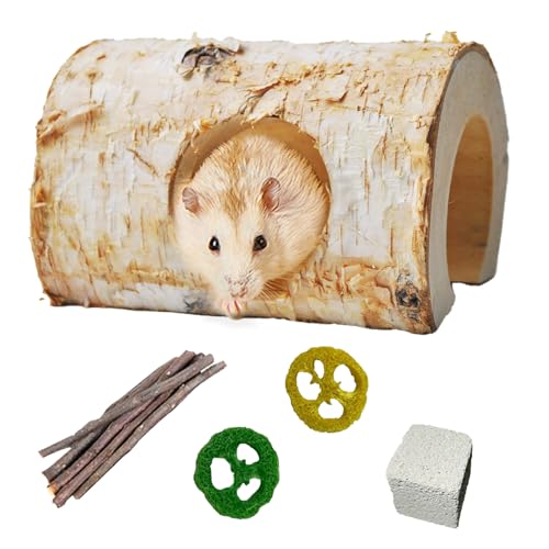 MUYG Natürlicher Hamstertunnel aus Birkenholz, Hamsterrohr, Meerschweinchen, hohles Baumloch, Kauspielzeug, Versteck zum Klettern, Haustierkäfigzubehör für Hamster, Chinchillas, Rennmäuse, Zwerge, von MUYG