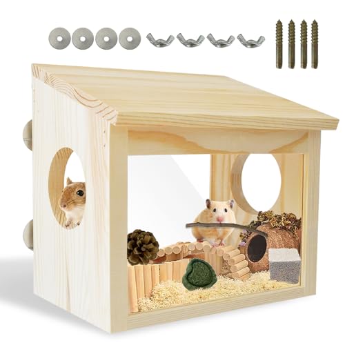 MUYG Sichtbarer Hamster Grabkasten Hamster Sandbad Container Hamster Holzhaus Versteck Erkundung mit Acrylplatte Zubehör für Zwerg Syrische Hamster Mäuse Rennmäuse Lemminge Maus von MUYG