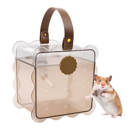 MUYG Tragbarer Hamsterkäfig, 20 x 20 x 14 cm, Hamster-Tragekäfig mit Belüftungslöchern, Outdoor-Hamsterreisekäfig für Mäuse, Zwerghamster, Zuckergleiter, Rennmäuse (braun) von MUYG