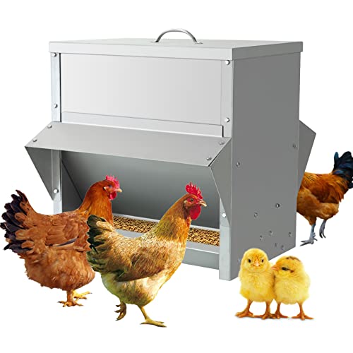 MUYIRTED 25 kg Hühner-Futterstation Automatischer Geflügel-Futterspender mit Deckel, Doppelseitige Metall-Futtertrog, groß, automatischer Futterspender für Küken/Ente von MUYIRTED