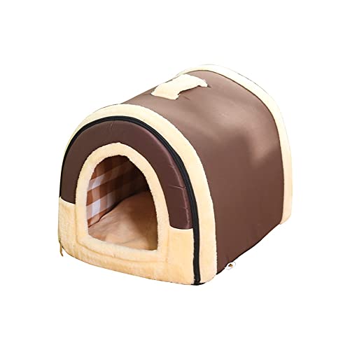 Hundehöhle Katzenhöhle ,Waschbar Hundebett Katzenbett 2 In 1 Faltbare Haustier Bett Warm Hundehaus und Sofa Indoor, Hundehütte, Mittelgroße für Kleine Hunde Katzen für Drinnen (Kaffeefarbe, L 60) von MUYYIKA