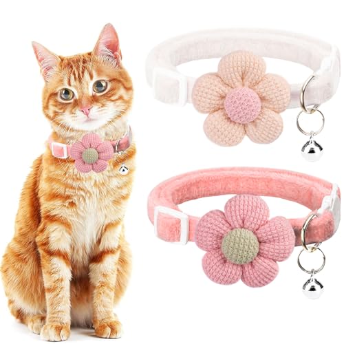 Breakaway Katzenhalsbänder mit Glöckchen, MUZIEBA Kätzchen-Halsband für Mädchen und Jungen, verstellbare Sicherheits-Halsbänder für Katzen, Welpen und kleine Haustiere (2 Stück (Rosa + Weiß)) von MUZIEBA