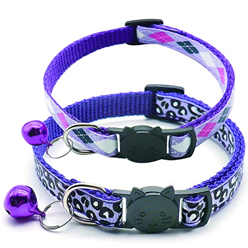 Breakaway Katzenhalsband mit Glöckchen, weiches Nylon, für Kätzchen, Welpen, kleine Hunde, verstellbare Länge, 19,8 - 31,8 cm, 2 Stück, Violett von MUZIEBA