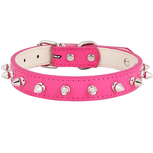 Hundehalsband mit Spikes, Nieten-Hundehalsband, echtes Leder, Nieten, für kleine, mittelgroße und große Hunde (Größe M: für einen Halsumfang von 39,5 - 38,1 cm, Rosa) von MUZIEBA