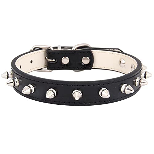 Hundehalsband mit Spikes, Nieten-Hundehalsband, Leder-Nieten, für kleine, mittelgroße und große Hunde (M: Halsumfang: 29,5–38,1 cm, Schwarz) von MUZIEBA