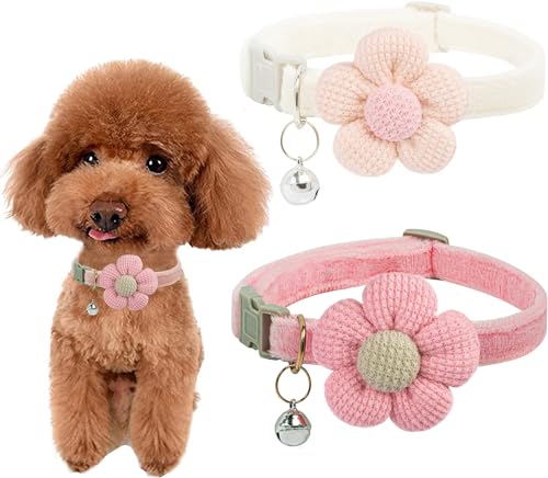 Kleines Hundehalsband, Hundehalsband für Mädchen mit Blume, Welpenhalsband mit Glöckchen, verstellbares kleines Hundehalsband von MUZIEBA